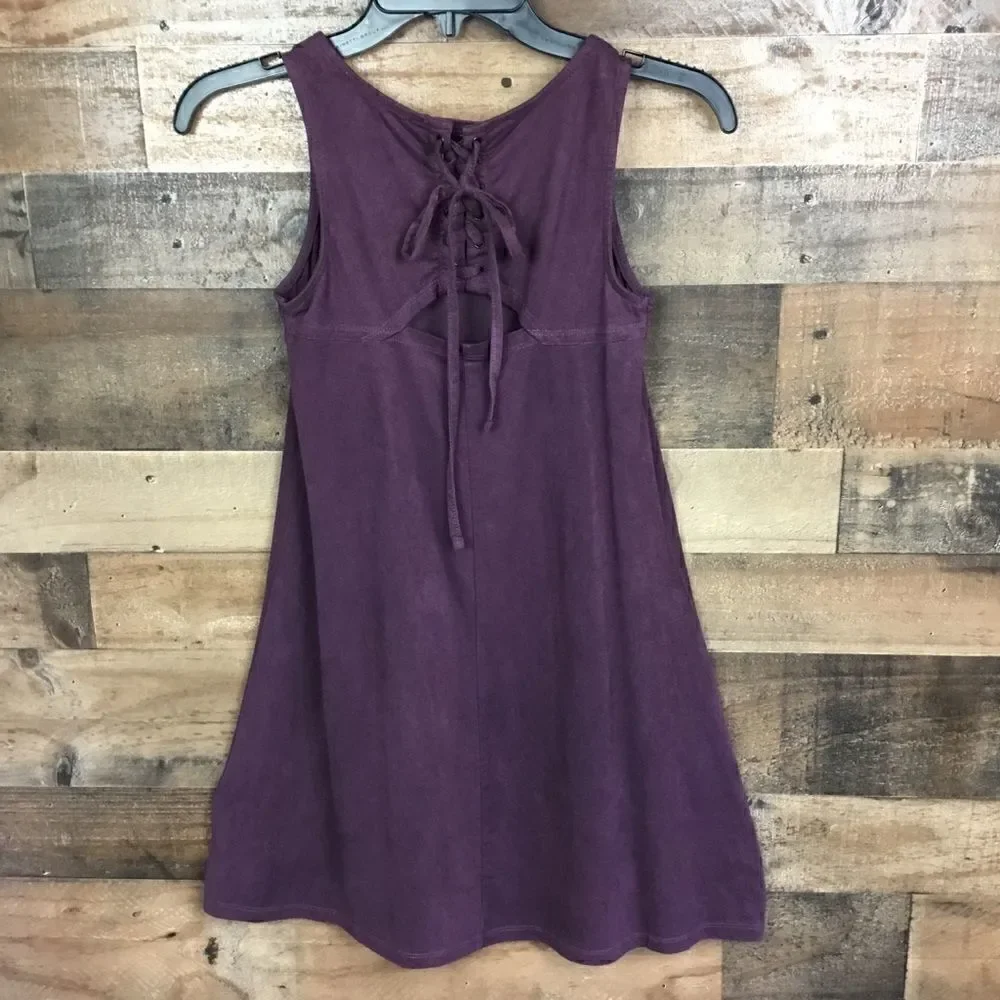 Pink Republic Tunic Blouse Mini Dress Tent Style Criss cross back tie Purple XS